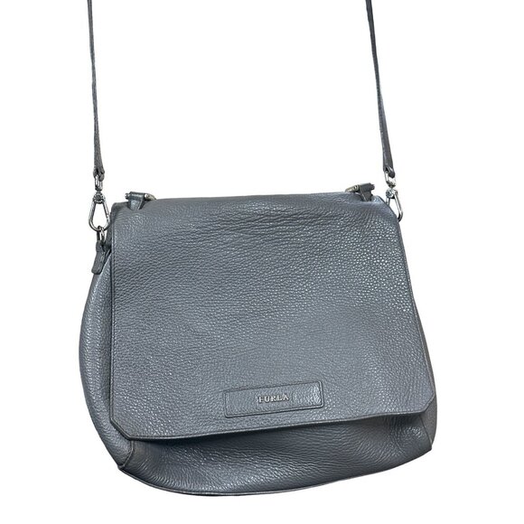 Furla Grey Pebbled Leather Two-way Crossbody Shoulder Bag